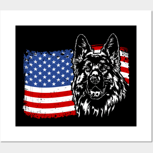 German Shepherd American Flag patriotic dog Posters and Art